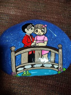 Hand Painted Rock With a Hard Shiny Resin Perfect For Christmas 