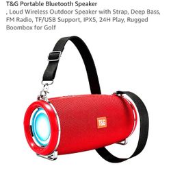 T&G Portable Bluetooth Speaker , Loud Wireless Outdoor Speaker with Strap, Deep Bass, FM Radio, TF/USB Support, IPX5, 24H Play, Rugged Boombox for Gol