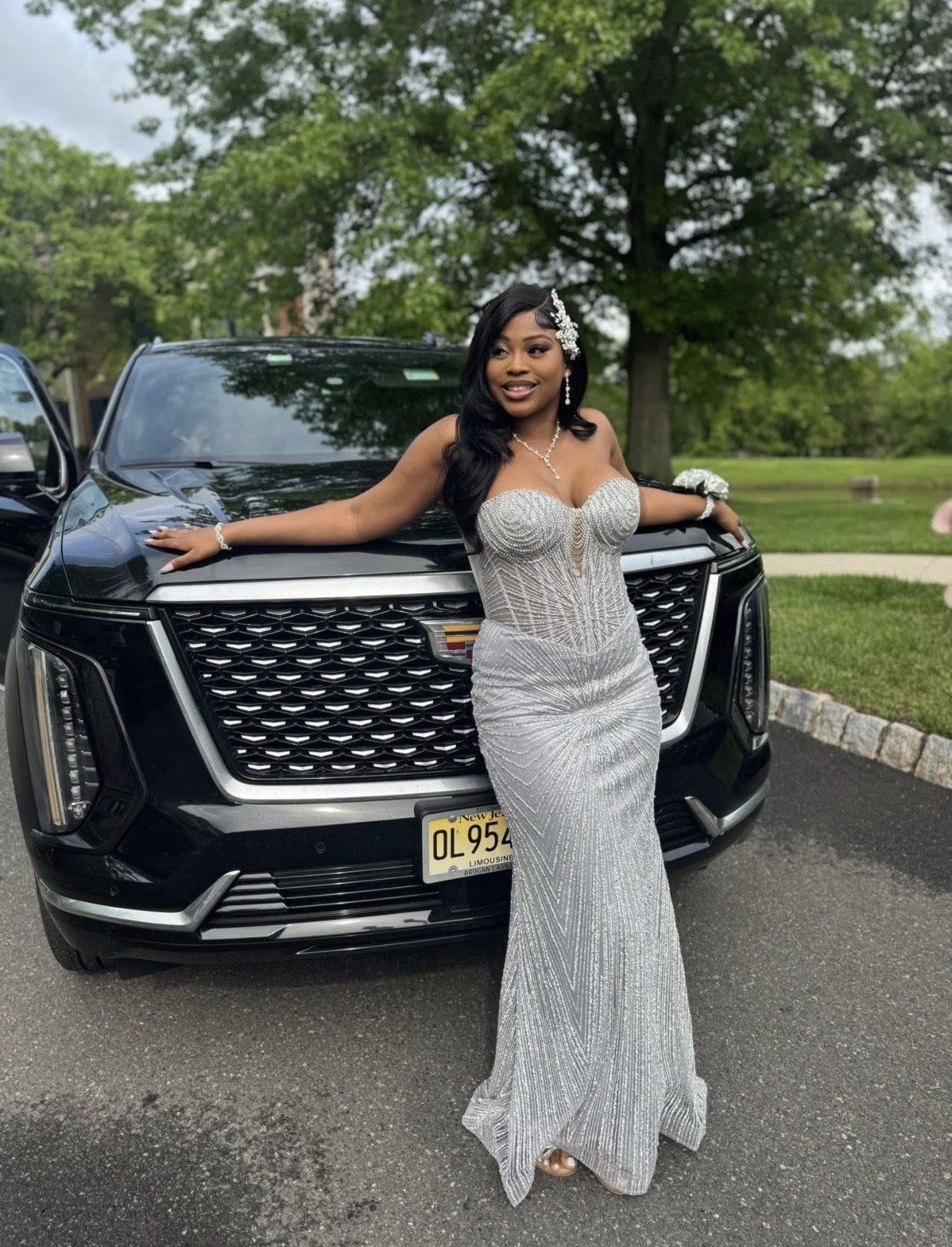 Sparkling Silver Corset Prom Dress