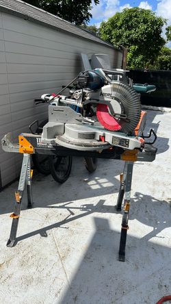 Table saw and sawhorse.