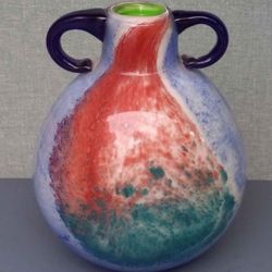 ART GLASS JUG VASE Gorgeous Designs Handblown BLUE Multicolored