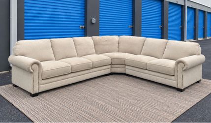 Free Delivery - Beige Sectional Couch With Nailhead Trim
