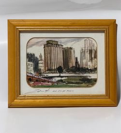Vintage Signed São Paulo 23 de Maio Cityscape Mixed Media Framed Art Brazil