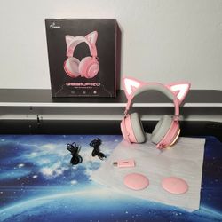 New SOMIC Cat Ear Headphones, 2.4G/Bluetooth Wireless Gaming Headset for PS5, PS4, PC W/ RGB Lights and Retractable Mic, 10Hrs Playtime, 7.1 Surround 