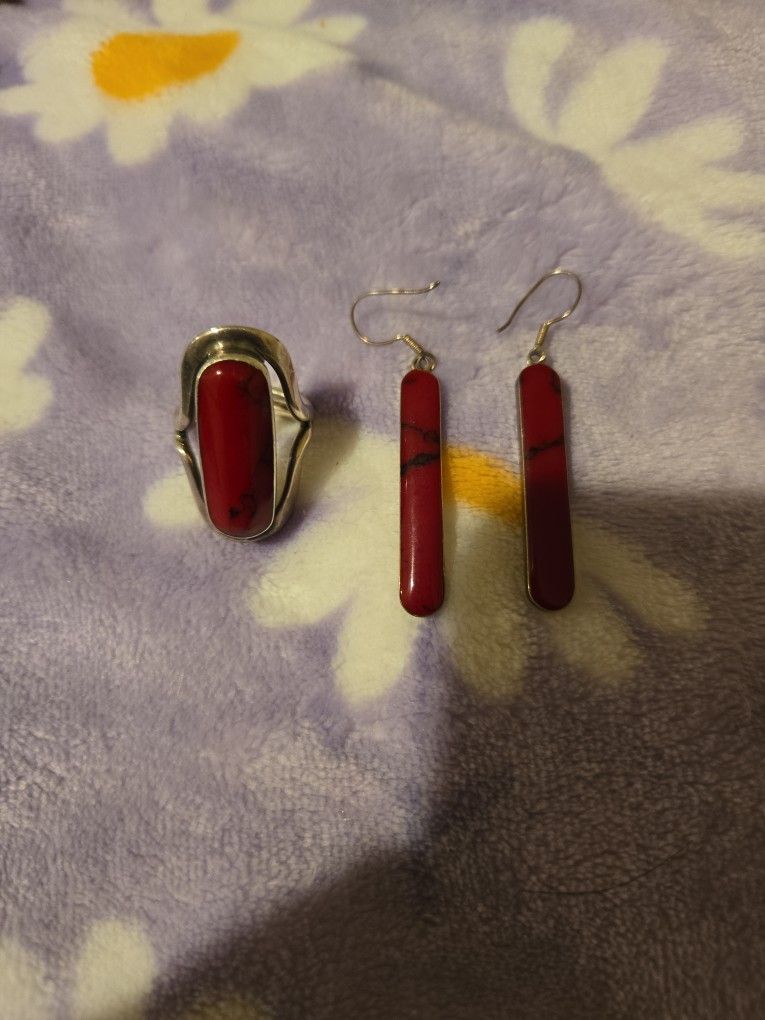 Red Jasper Sz6 Ring And Earings