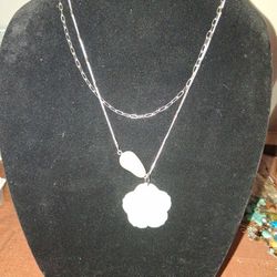 Abalone Flower Pendant Necklace , 2 Stand Chain, 18 Inch