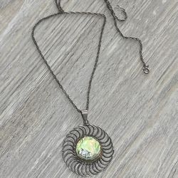 Sterling Silver Abalone SUN Pendant With Rope Necklace MEXICO Cabochon
