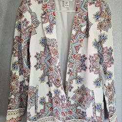 Rachel Zoe Linen Jacket Coat Floral Blazer Pink Blue Cream Size M