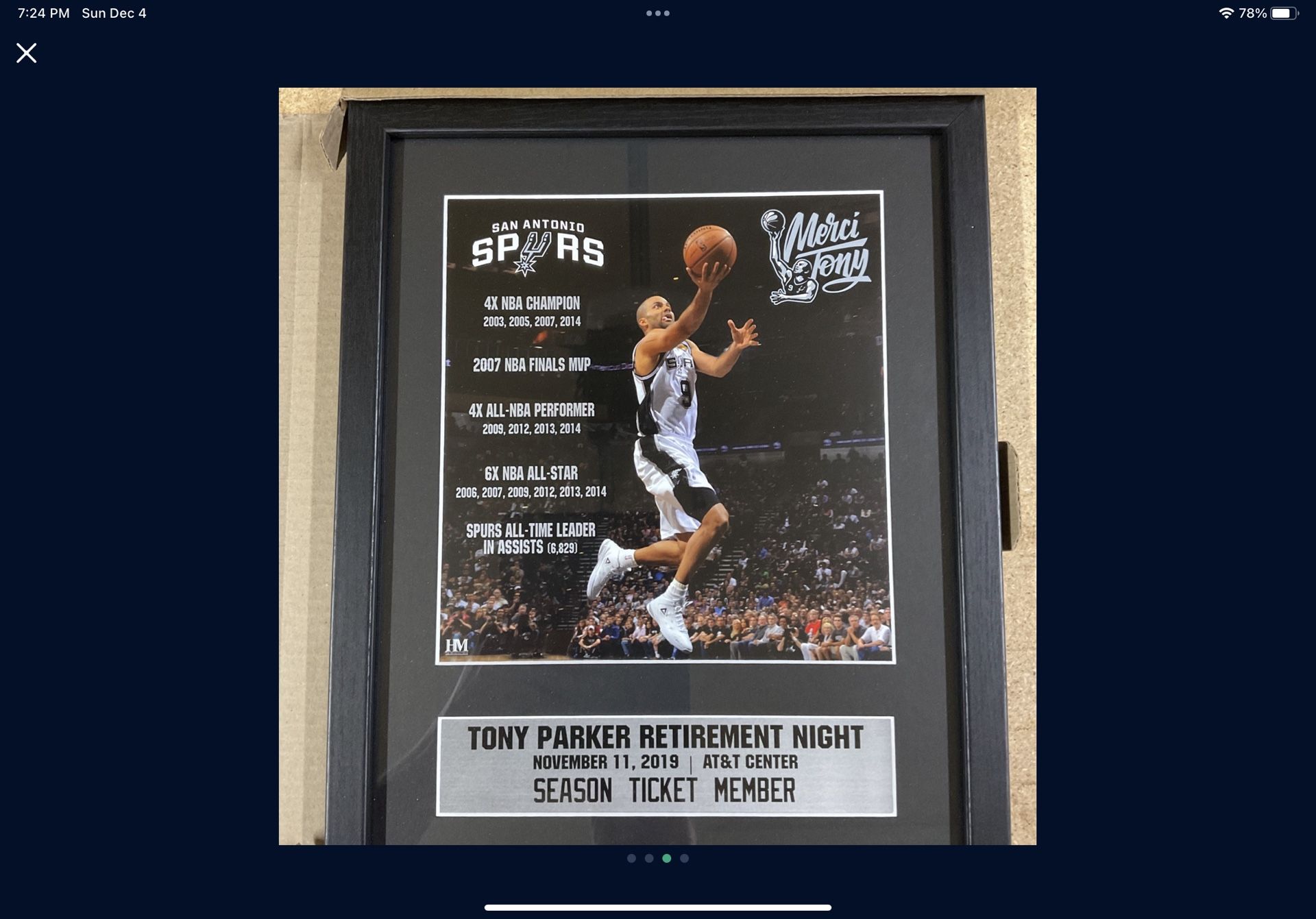 Tony Parker San Antonio spurs retirement night professionally framed