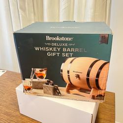 Brookstone Deluxe Whiskey Barrel Gift Set For Men - Natural Wood. Elevate your home bar with the Brookstone Deluxe Whiske NEW • Reg. Retail Price $89.