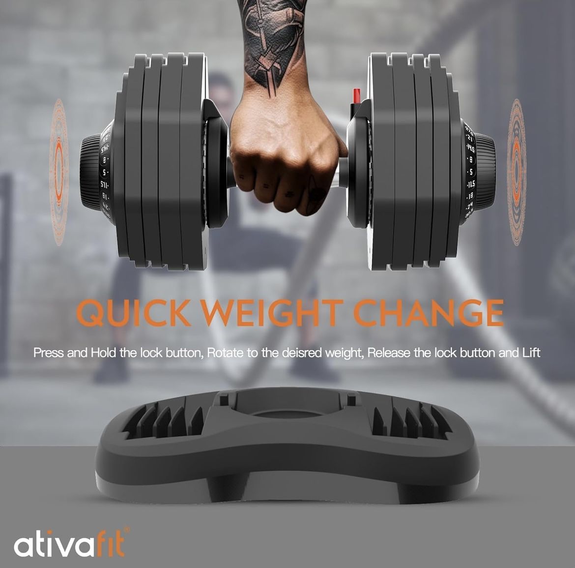 B-162 Ativafit 88LBS Adjustable Dumbbell with Anti-slip Handle 12 In 1 Quick Dial Adjustment Weights With Safety Locking Button Spa