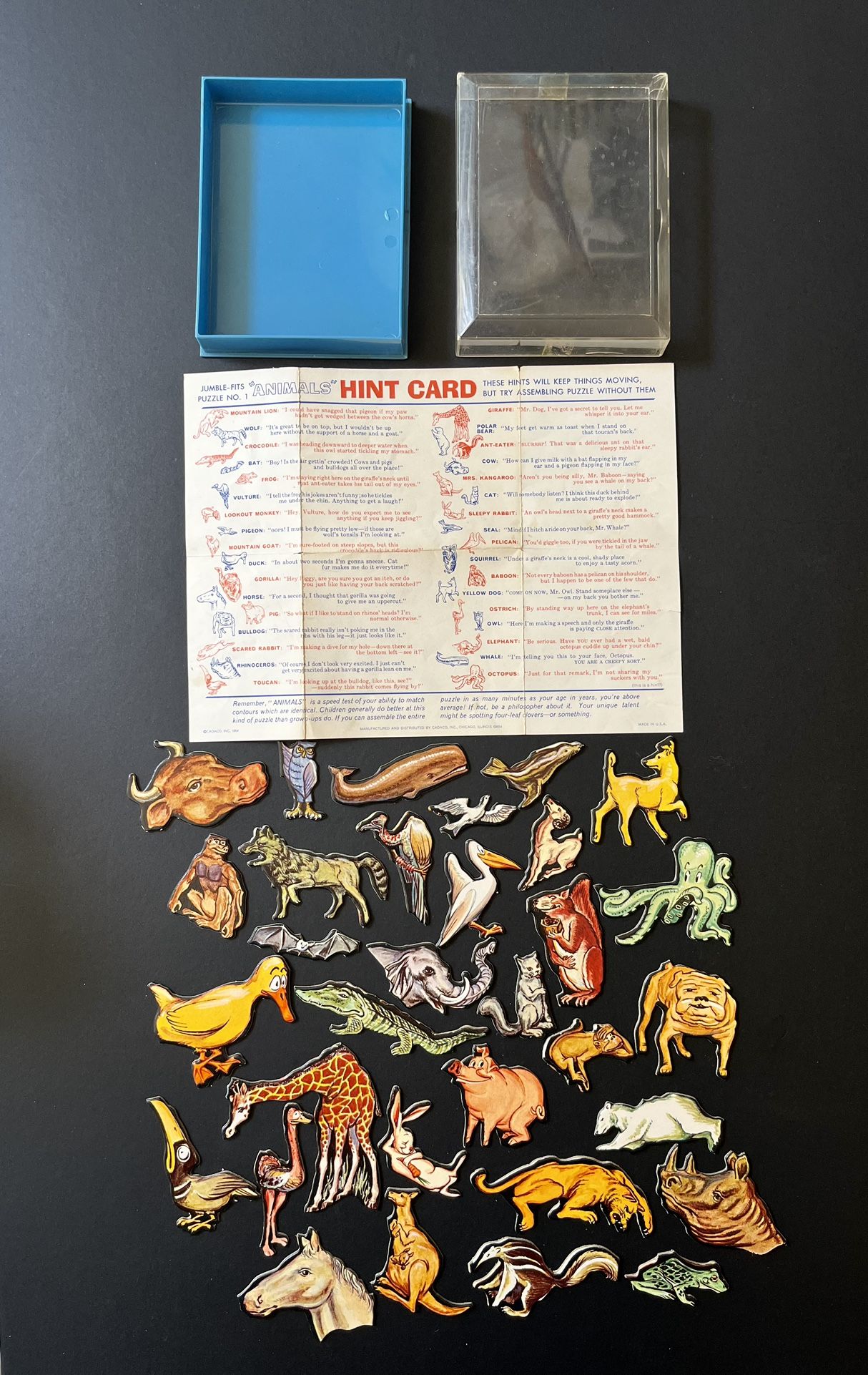 Vintage Cadaco Jumble-Fits Puzzle No. 1 Animals 1964 Complete 34 Pcs.