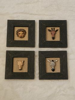 African Safari Animal Mini Mask 3D Shadow Box wall art wood plaque sculpture 5x5