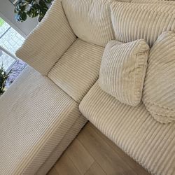 HUGE Ottoman - Ashley Lindyn Cream Corduroy Sofa Sections 
