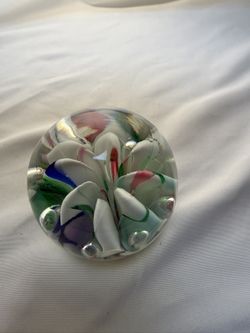 Vtg Rainbow Ribbon Crimp Art Glass Paperweight 2” – Pontil Base – St. Clair Style