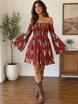 Berry N Cream off the shoulder bluebonnet dress. Size meduim