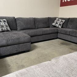 Charcoal Gray Sectional Sofa 12x8x5 Accent Pillows Wide Chaise $1300 Pick Up Can Deliver