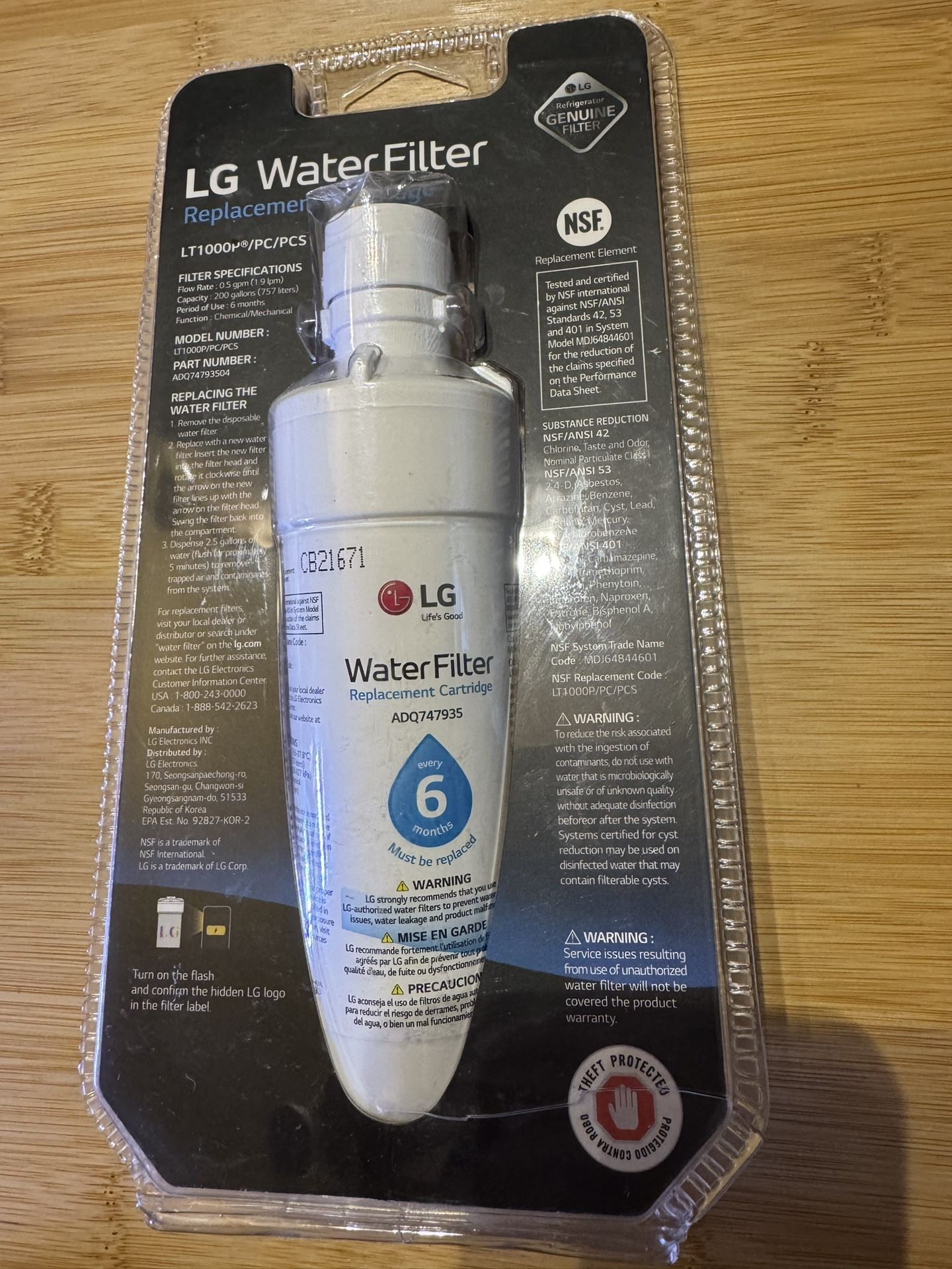 LG Water Filter Replacement Cartridge ADQ747935