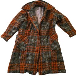 Vintage Kay McDowell Tweed Orange Coat  Mid Century Jacket MCM Retro Style SZ M