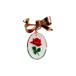 1940/1950s Dangling Brooch Pin, 1.5 in, Victorian Revival, Lucite Reversed Carvi