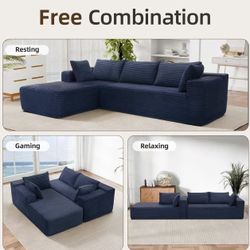 New assembled Cloud Sectional Couch, Modular Sectional Sofa with Right Chaise Lounge, Modular L-Shape Sofa with Deep Seat, Comfy Flannel Boneless Couc