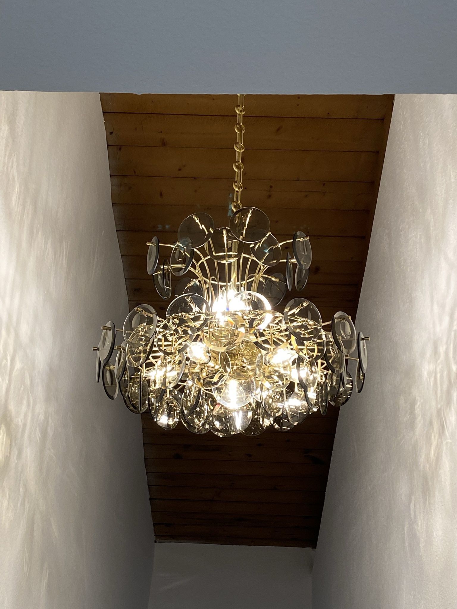 Mid Century Smoke Glass Chandelier
