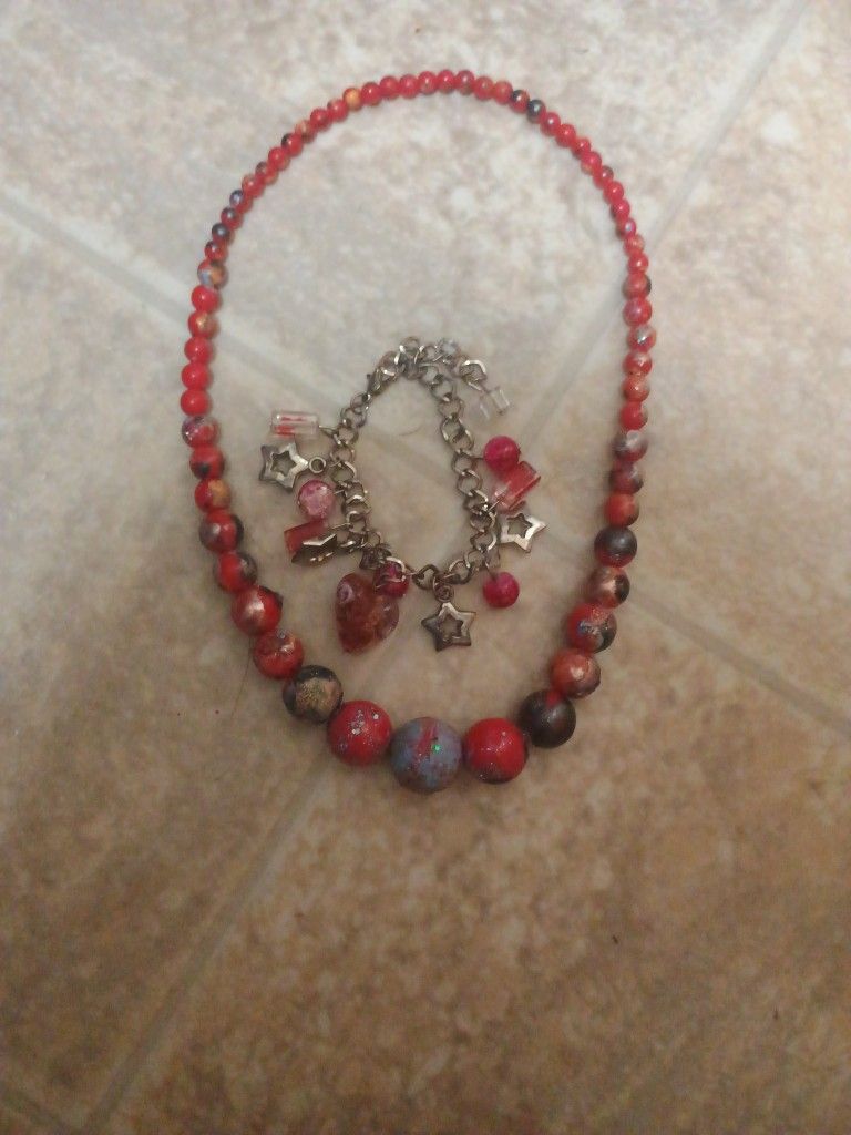 Gorgeous Hand Painted Necklace And A Charm Bracelet