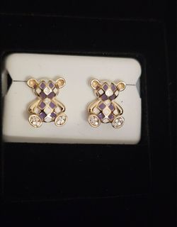 Teddy bear earrings silver &Moissanite