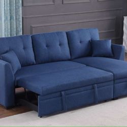 82" Reversible Pull Out Sleeper Sofa Bed Couch with Storage Chaise Patio Furniture Set