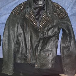 $1100 Armani Exchange Studded Leather Jacket