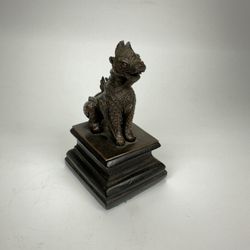 Antique Thai Chinese Rattanakosin Bronze Copper Buddha Statue On Wood Base