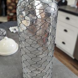 Vintage Wire Wrapped Bottle European Farmhouse Decor 16 1/2" ish