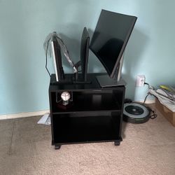 Portable TV Stand - Black Wooden 2 Ft By 2 Ft By 18”