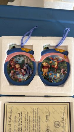 Bradford Exchange Disney Winnie the Pooh Honeypot Adventures Ornaments COA Set 2