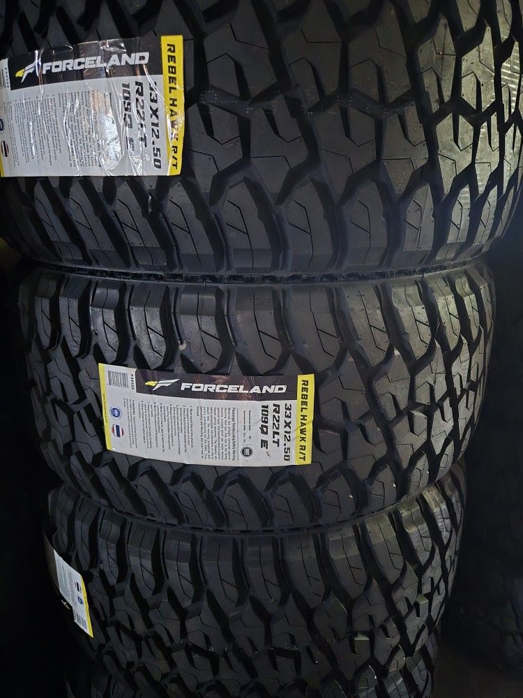 (4) 33x12.50r22 Forceland R/T 12-ply F Rated 33 12.5 22 Inch RT