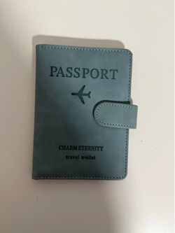 RFID Blocking Leather Passport Holder Cover - Travel Wallet & Document Organizer (Dusty Blue)