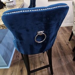Elegant Blue Velvet Stool Chairs