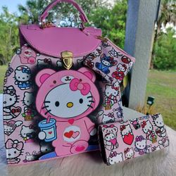 Hello Kitty Purse/Backpack, Wallet And Coins Purse Set