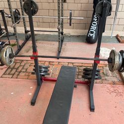 Home Gym Weight Set With Bar, Rack, And Weights