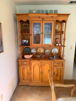 Pine dining table and hutch
