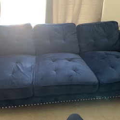 Velvet Navy Blue Sofa. 