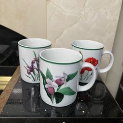 Set of 3 Vintage National Wildlife Federation American Wildflower Porcelain Mug