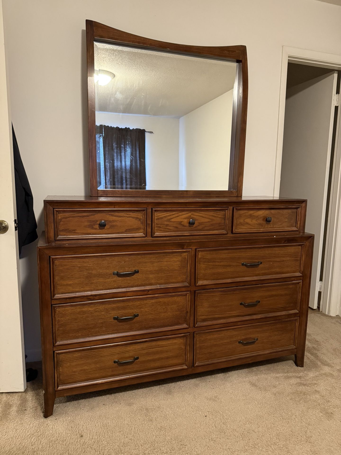Brown Wood Dresser With Mirror