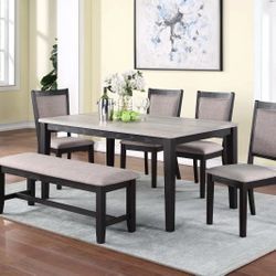 New 6-Pcs Dining Set Table + 4 Chairs + Bench For Sale