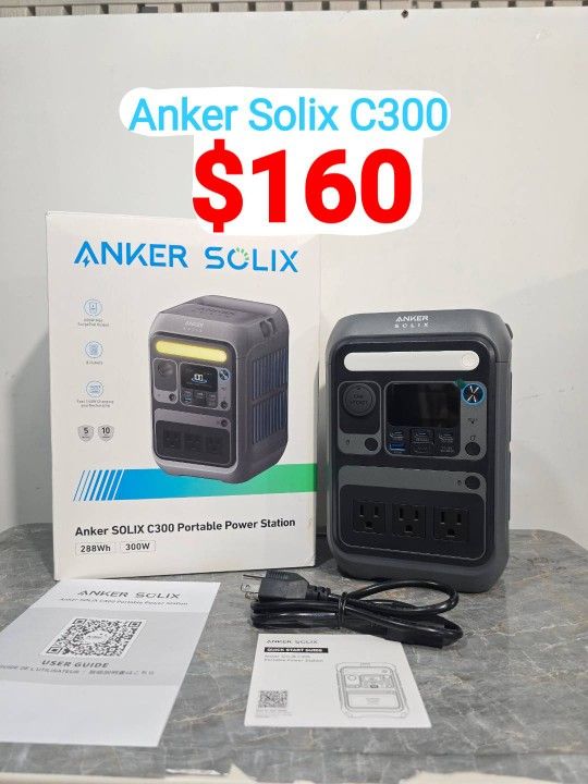 New Anker Portable Power Station SOLIX C300, 288Wh LiFePO4 Battery, 300W (600W Surge) Solar Generator, 140W Two-Way Fast Charging