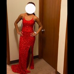 Red sequin prom dress 