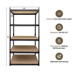 Buffalo Rack Storage Metal Shelving 5-Tier 4000 Lbs  72'' 36'' 18'' Pickup only