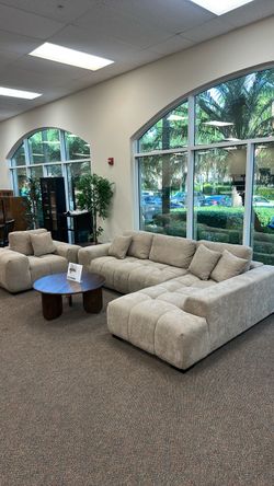 Beige Tufted Sectional Sofa Set- buy now pay later