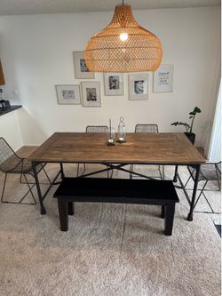 RH Dining Table 4 CB2 Chairs & Bench Set