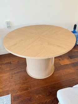 47" Round Dining Table with Hidden Storage, Natural Wood (Pickup only) $150